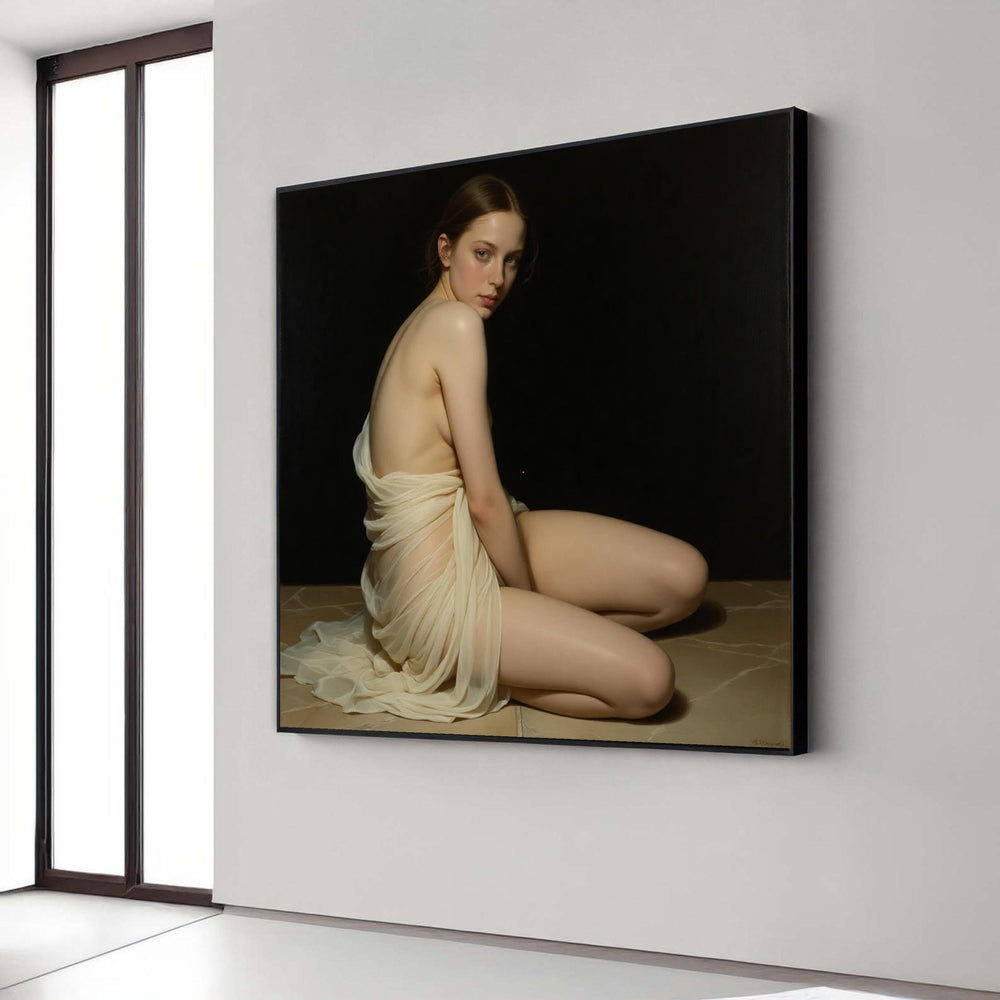 Elegant Nude Female Canvas Wall Art, Classic Soft Draped Fabric, Fine Art Portrait, Figurative Home Decor, Modern Gift Art, Home Decor