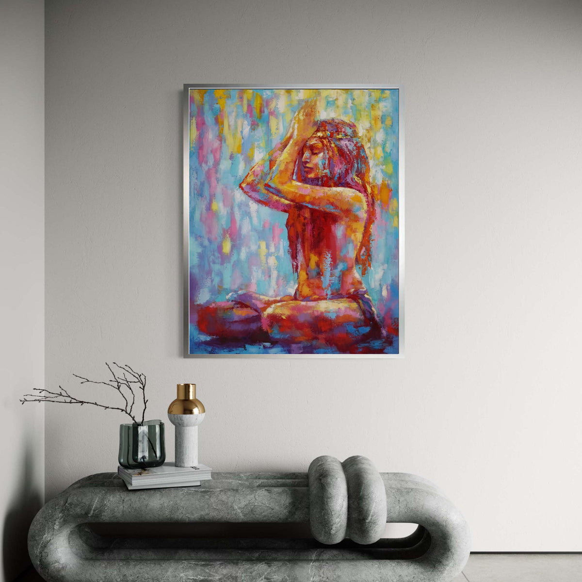 Meditative Woman Canvas Print, Colorful Abstract Expressionist Art