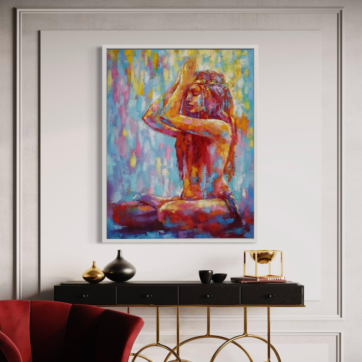Meditative Woman Canvas Print, Colorful Abstract Expressionist Art