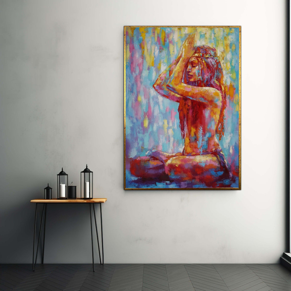 Meditative Woman Canvas Print, Colorful Abstract Expressionist Art