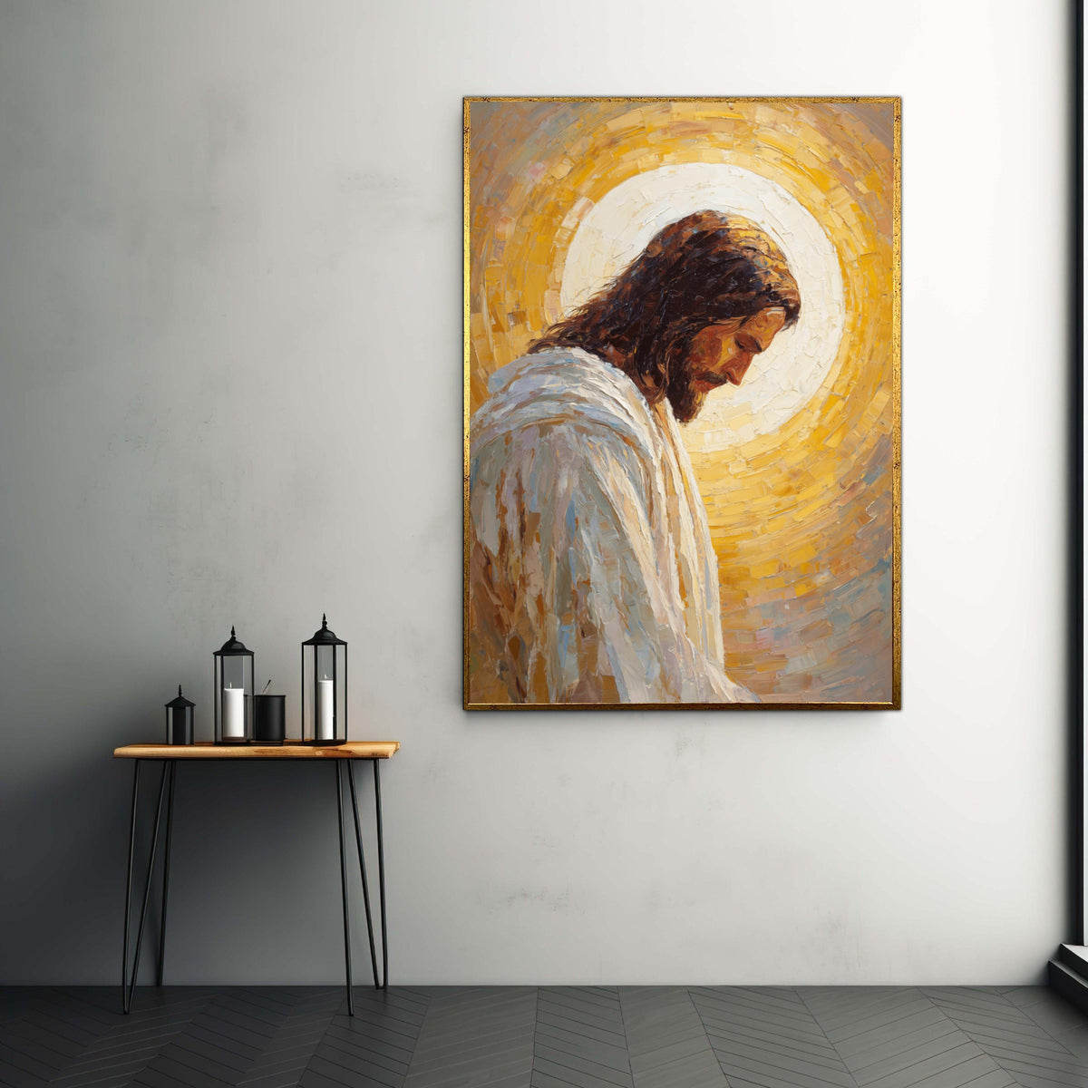 Peaceful Jesus Portrait Canvas, Religious Wall Art, Christian Spiritual Canvas, Divine Light Painting, Inspirational Gift Art, Home Decor