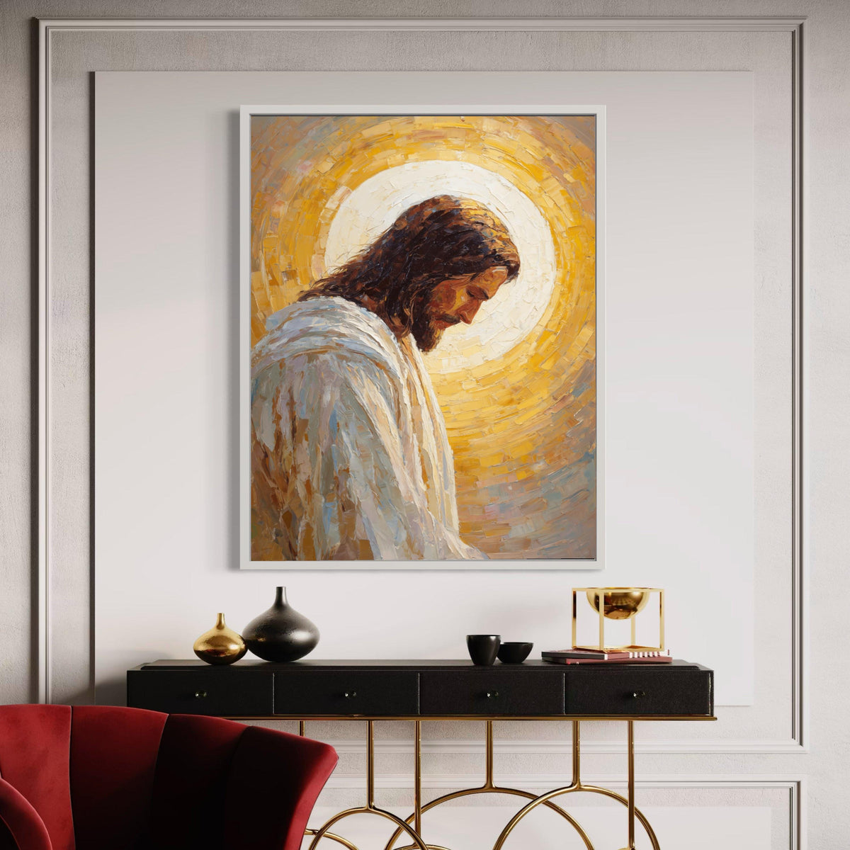Peaceful Jesus Portrait Canvas, Religious Wall Art, Christian Spiritual Canvas, Divine Light Painting, Inspirational Gift Art, Home Decor
