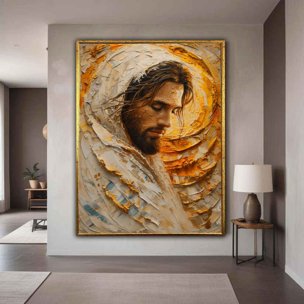 Inspirational Jesus Portrait Canvas, Religious Wall Art, Spiritual Christian Decor, Abstract Painting, Faith Canvas Gift Art, Home Decor