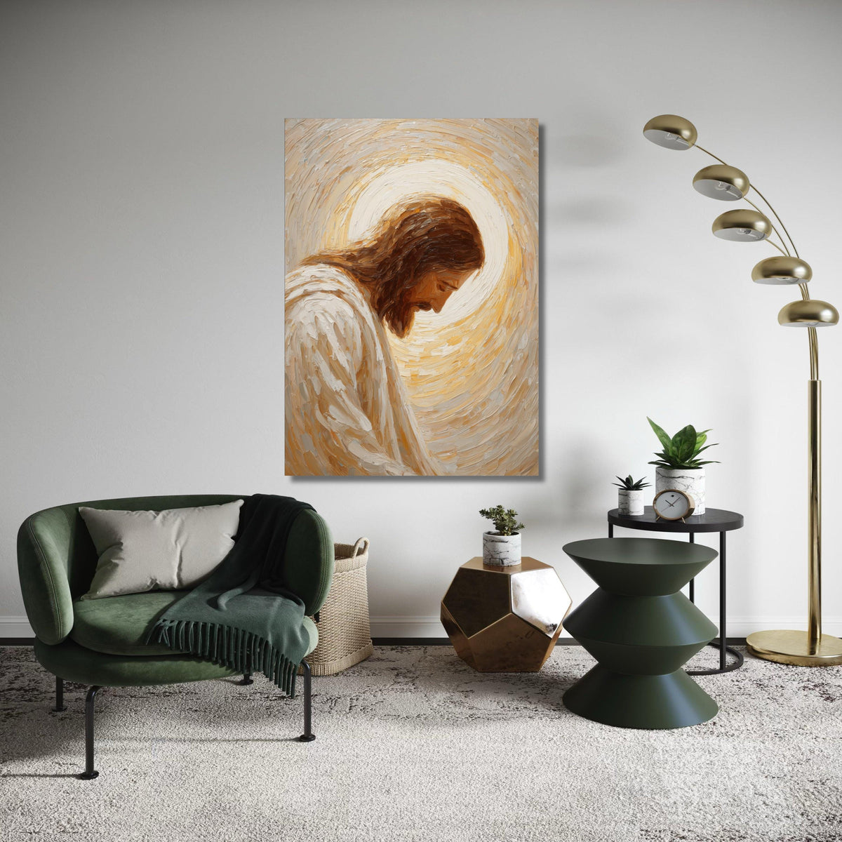 Serene Jesus Portrait Canvas, Spiritual Christian Wall Art, Prayerful Figure Painting, Religious Home Decor, Ready to Gift Art, Home Decor