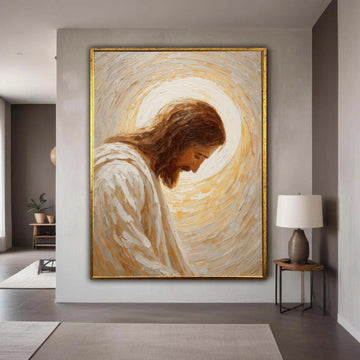 Serene Jesus Portrait Canvas, Spiritual Christian Wall Art, Prayerful Figure Painting, Religious Home Decor, Ready to Gift Art, Home Decor