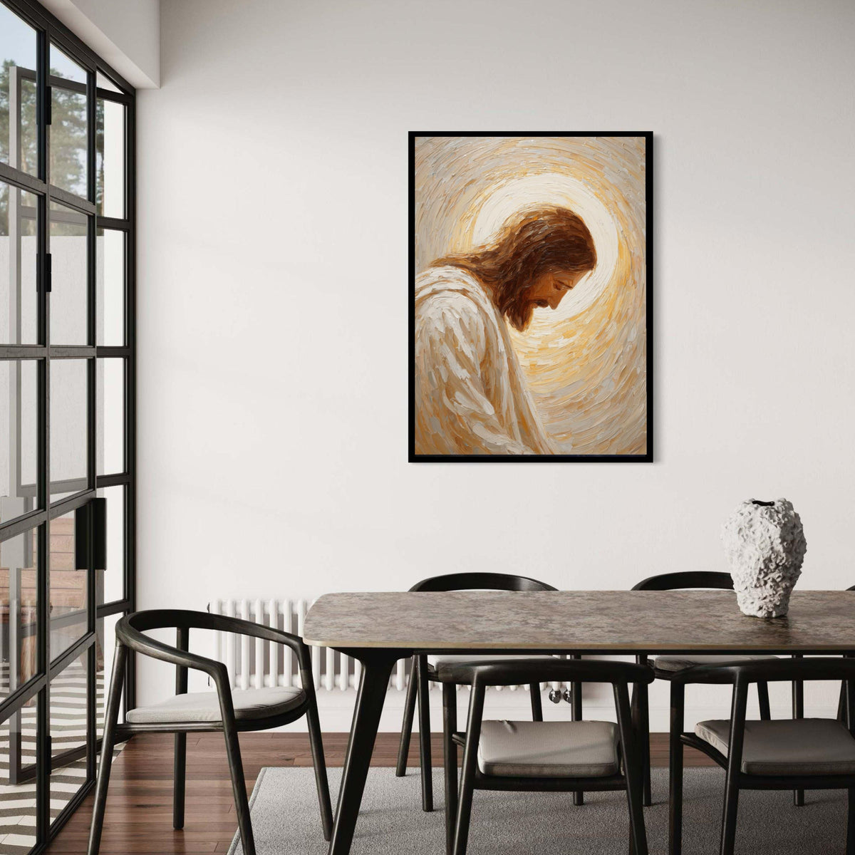 Serene Jesus Portrait Canvas, Spiritual Christian Wall Art, Prayerful Figure Painting, Religious Home Decor, Ready to Gift Art, Home Decor