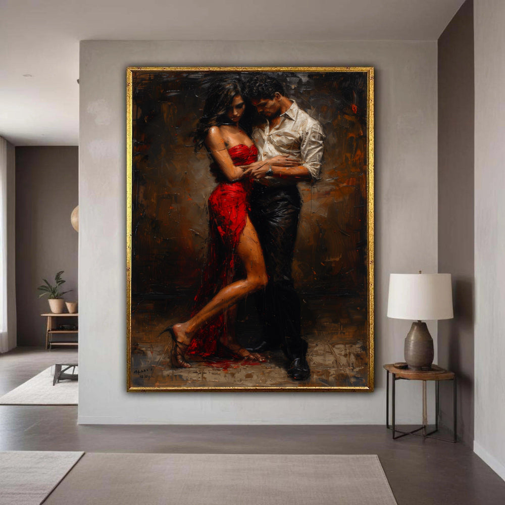 Passionate Tango Dance Couple Canvas, Romantic Ballroom Wall Art, Modern Figurative Painting, Home Decor Canvas, Gift Art, Home Decor