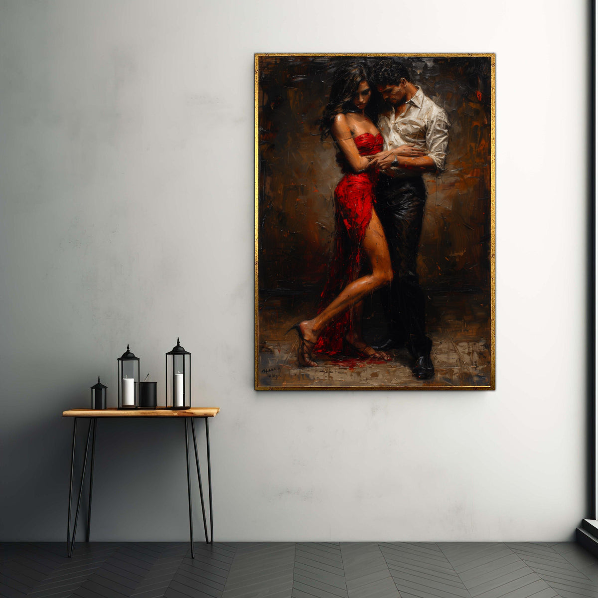 Passionate Tango Dance Couple Canvas, Romantic Ballroom Wall Art, Modern Figurative Painting, Home Decor Canvas, Gift Art, Home Decor