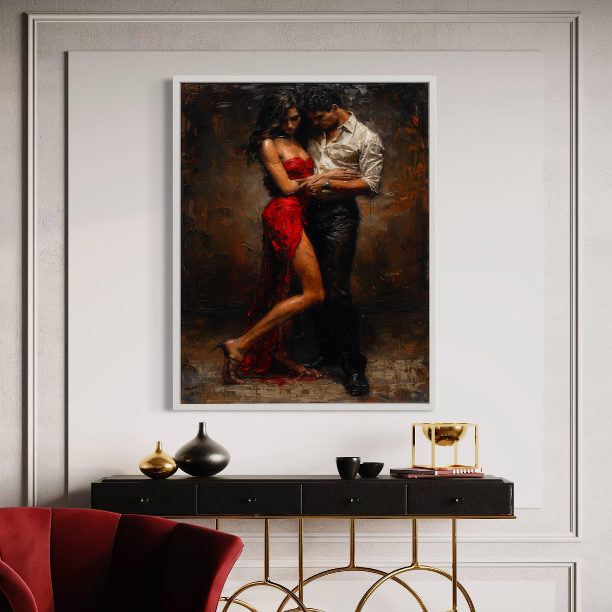 Passionate Tango Dance Couple Canvas, Romantic Ballroom Wall Art, Modern Figurative Painting, Home Decor Canvas, Gift Art, Home Decor