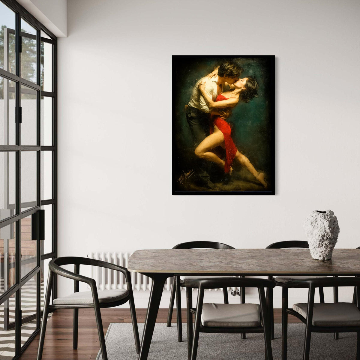 Passionate Tango Dance Couple, Romantic Embrace Canvas, Red Dress Wall Art, Dance Art Painting, Sensual Home Decor, Gift Art, Home Decor