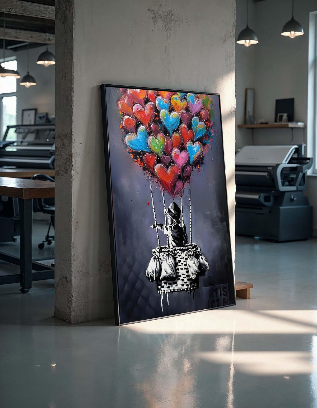 Banksy Hot Air Balloon Graffiti, Colorful Street Art, Urban Art Canvas,Ready To Hang,Famous Art,Child Urban Street Art,Rare Work,Wall Canvas