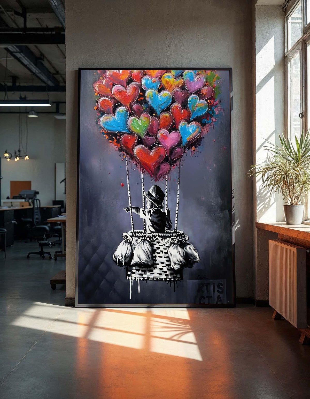 Banksy Hot Air Balloon Graffiti, Colorful Street Art, Urban Art Canvas,Ready To Hang,Famous Art,Child Urban Street Art,Rare Work,Wall Canvas