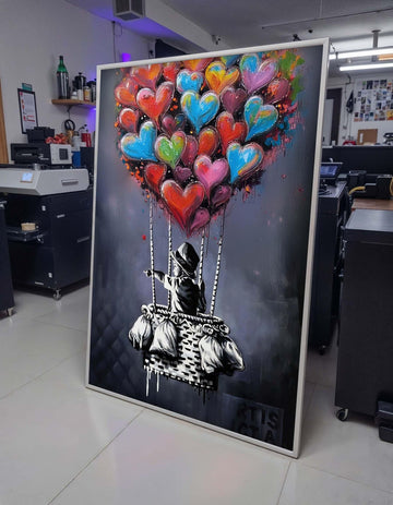 Banksy Hot Air Balloon Graffiti, Colorful Street Art, Urban Art Canvas,Ready To Hang,Famous Art,Child Urban Street Art,Rare Work,Wall Canvas