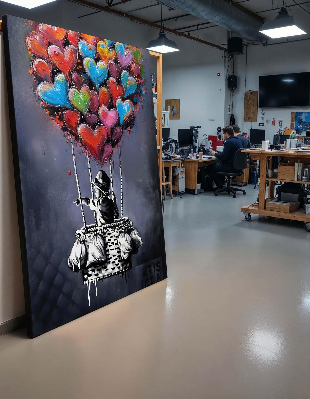 Banksy Hot Air Balloon Graffiti, Colorful Street Art, Urban Art Canvas,Ready To Hang,Famous Art,Child Urban Street Art,Rare Work,Wall Canvas