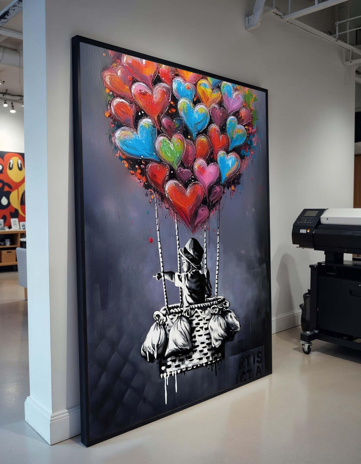 Banksy Hot Air Balloon Graffiti, Colorful Street Art, Urban Art Canvas,Ready To Hang,Famous Art,Child Urban Street Art,Rare Work,Wall Canvas