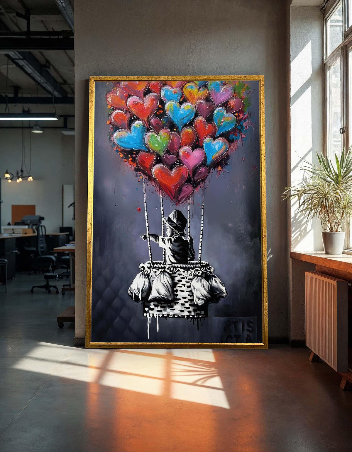 Banksy Hot Air Balloon Graffiti, Colorful Street Art, Urban Art Canvas,Ready To Hang,Famous Art,Child Urban Street Art,Rare Work,Wall Canvas