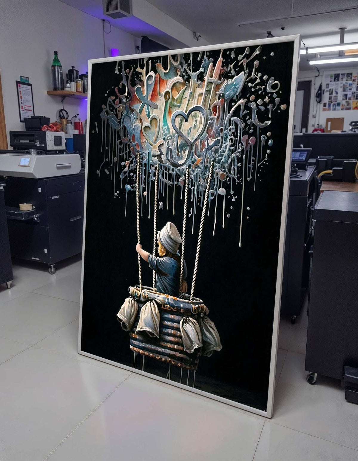 Banksy Hot Air Balloon Graffiti, Colorful Street Art, Urban Art Canvas,Ready To Hang,Famous Art,Child Urban Street Art,Rare Work,Wall Canvas