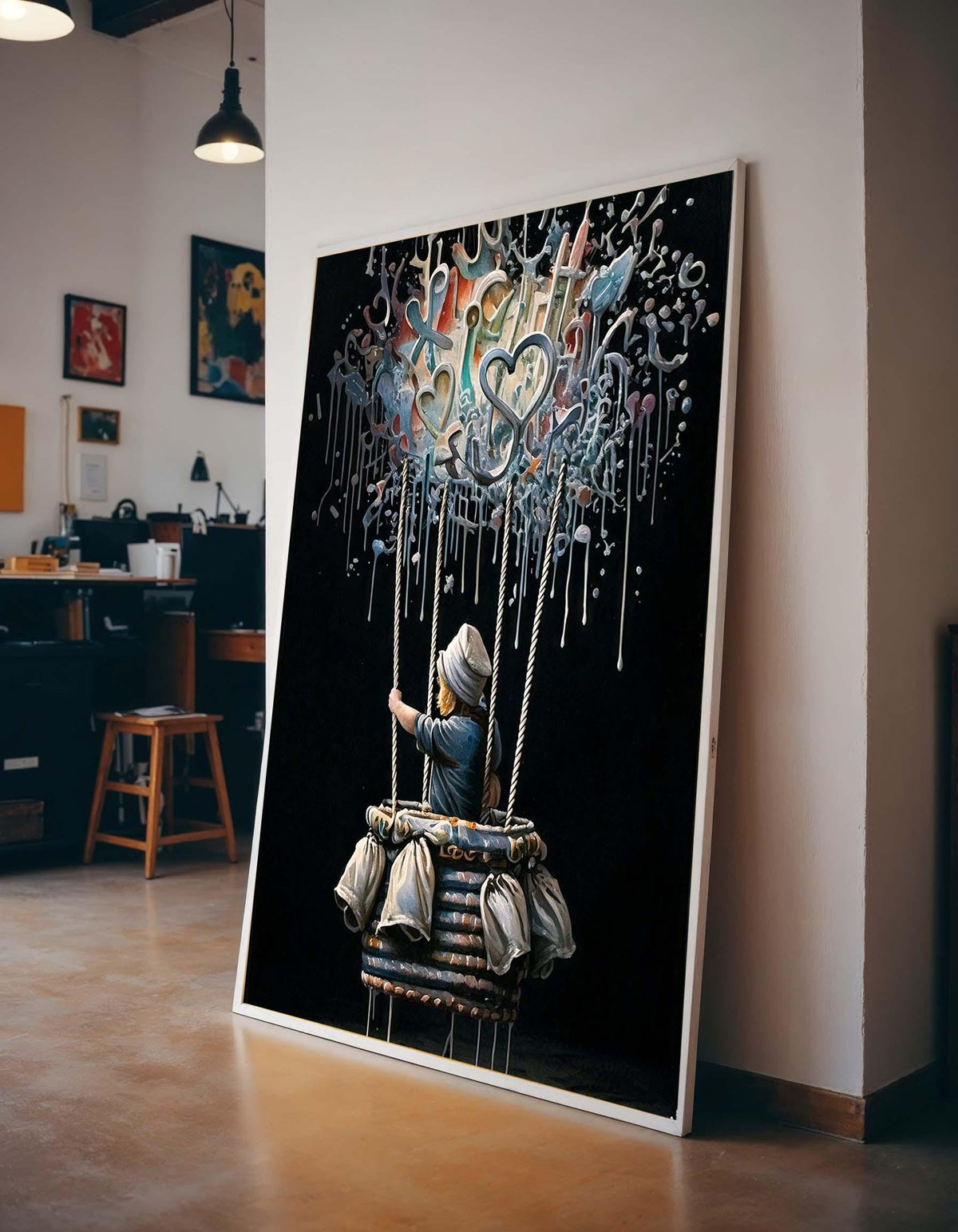 Banksy Hot Air Balloon Graffiti, Colorful Street Art, Urban Art Canvas,Ready To Hang,Famous Art,Child Urban Street Art,Rare Work,Wall Canvas