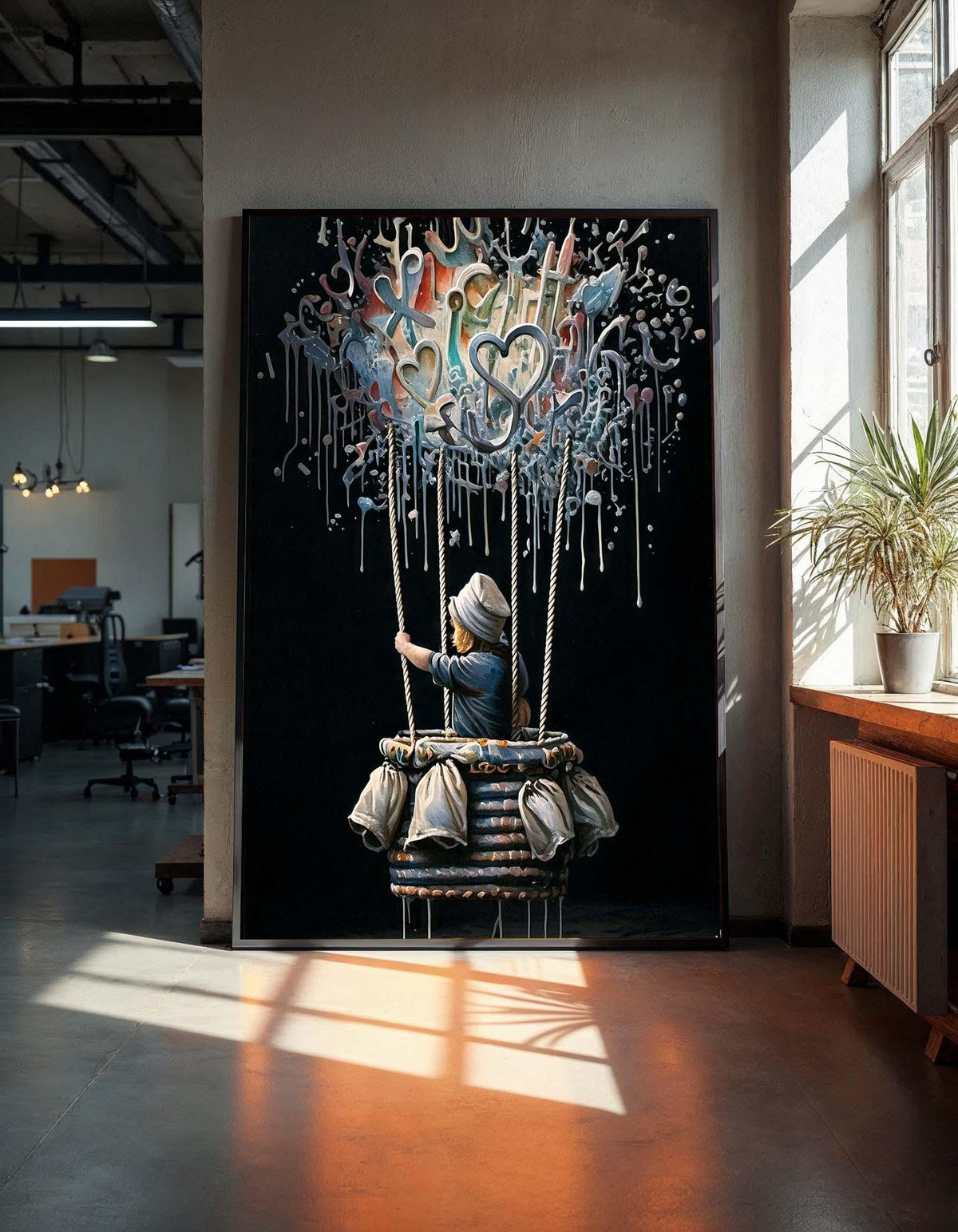 Banksy Hot Air Balloon Graffiti, Colorful Street Art, Urban Art Canvas,Ready To Hang,Famous Art,Child Urban Street Art,Rare Work,Wall Canvas