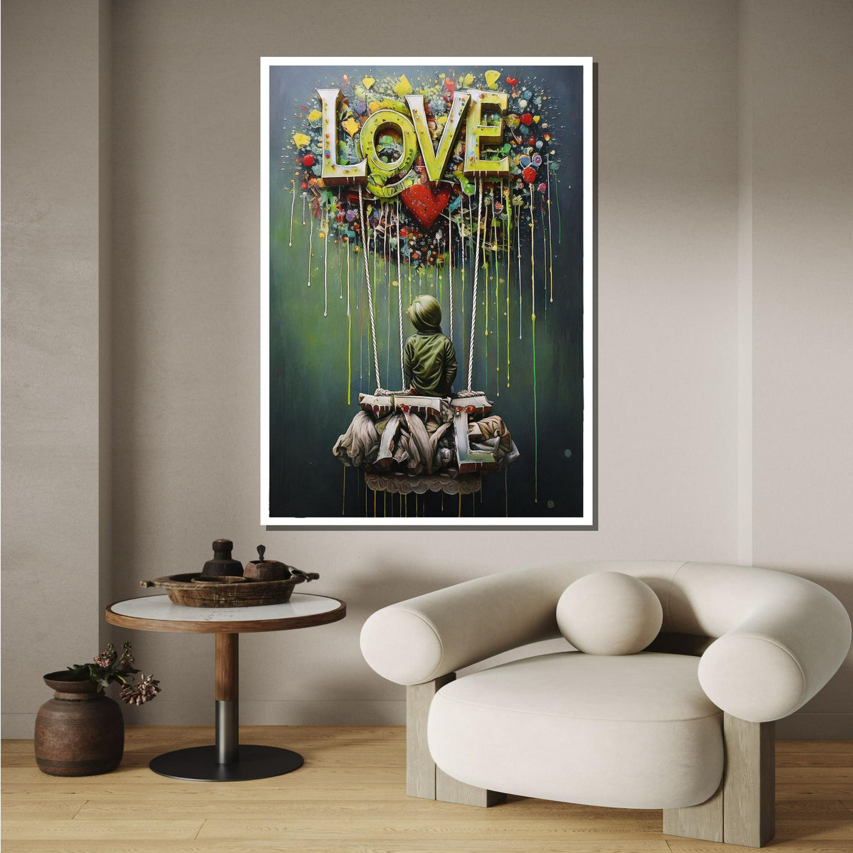Abstract Love Balloon Art, Graffiti Love-Themed Wall Decor, Colorful Hot Air Balloon Painting, Urban Modern Canvas, Romantic Art Gift