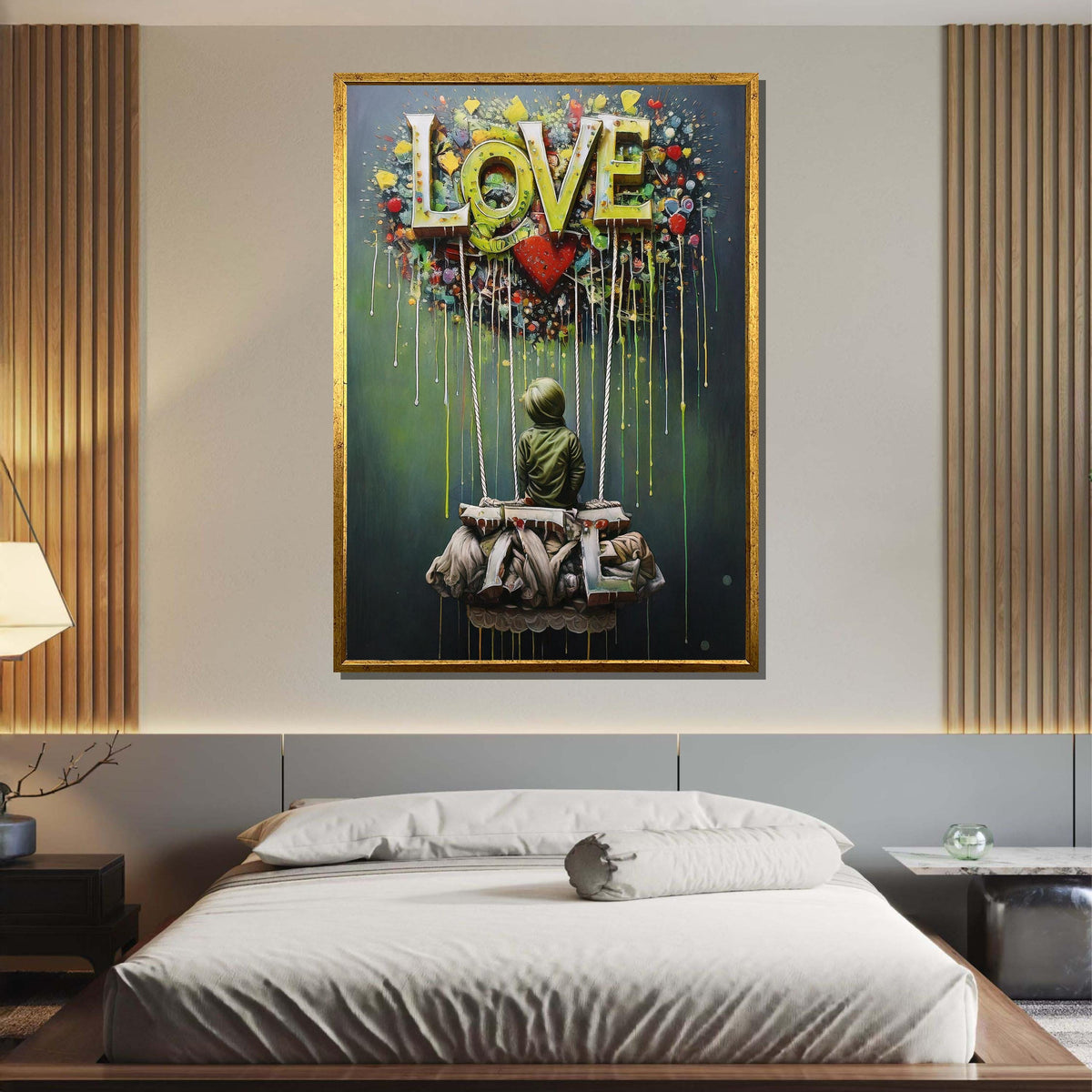 Abstract Love Balloon Art, Graffiti Love-Themed Wall Decor, Colorful Hot Air Balloon Painting, Urban Modern Canvas, Romantic Art Gift