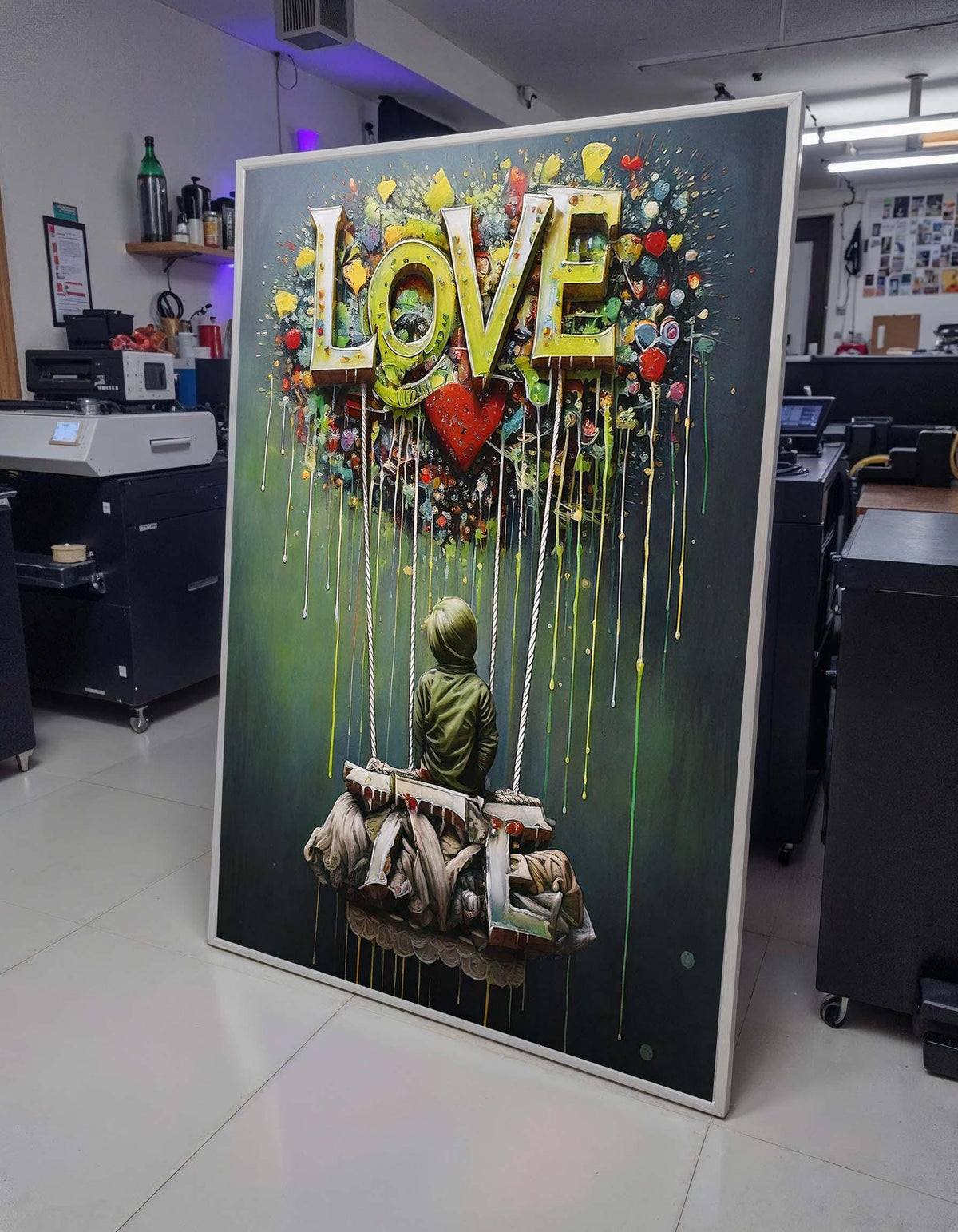 Abstract Love Balloon Art, Graffiti Love-Themed Wall Decor, Colorful Hot Air Balloon Painting, Urban Modern Canvas, Romantic Art Gift