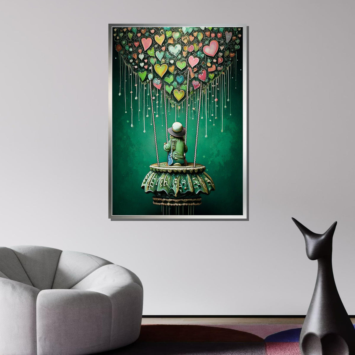 Heart Balloon Art Art, Graffiti Love-Themed Wall Decor, Colorful Hot Air Balloon Painting, Urban Modern Canvas, Romantic Art Gift