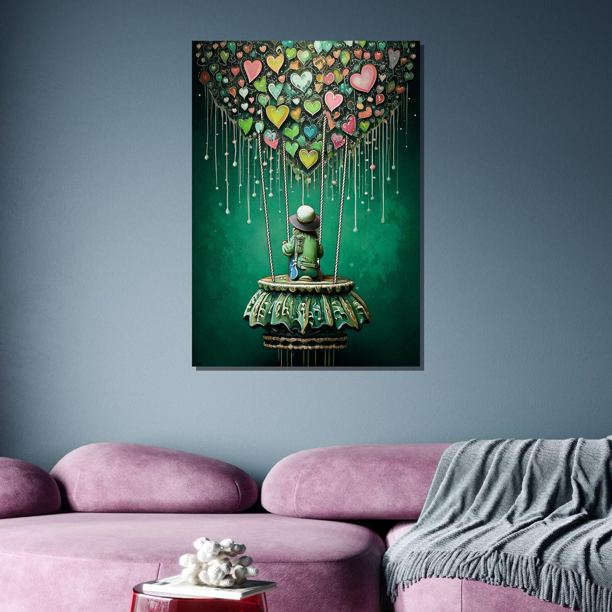 Heart Balloon Art Art, Graffiti Love-Themed Wall Decor, Colorful Hot Air Balloon Painting, Urban Modern Canvas, Romantic Art Gift
