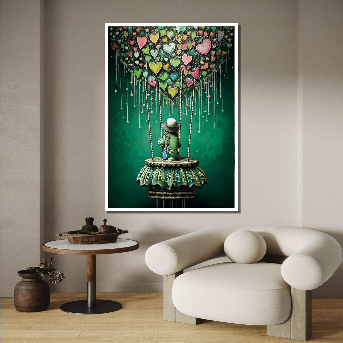 Heart Balloon Art Art, Graffiti Love-Themed Wall Decor, Colorful Hot Air Balloon Painting, Urban Modern Canvas, Romantic Art Gift