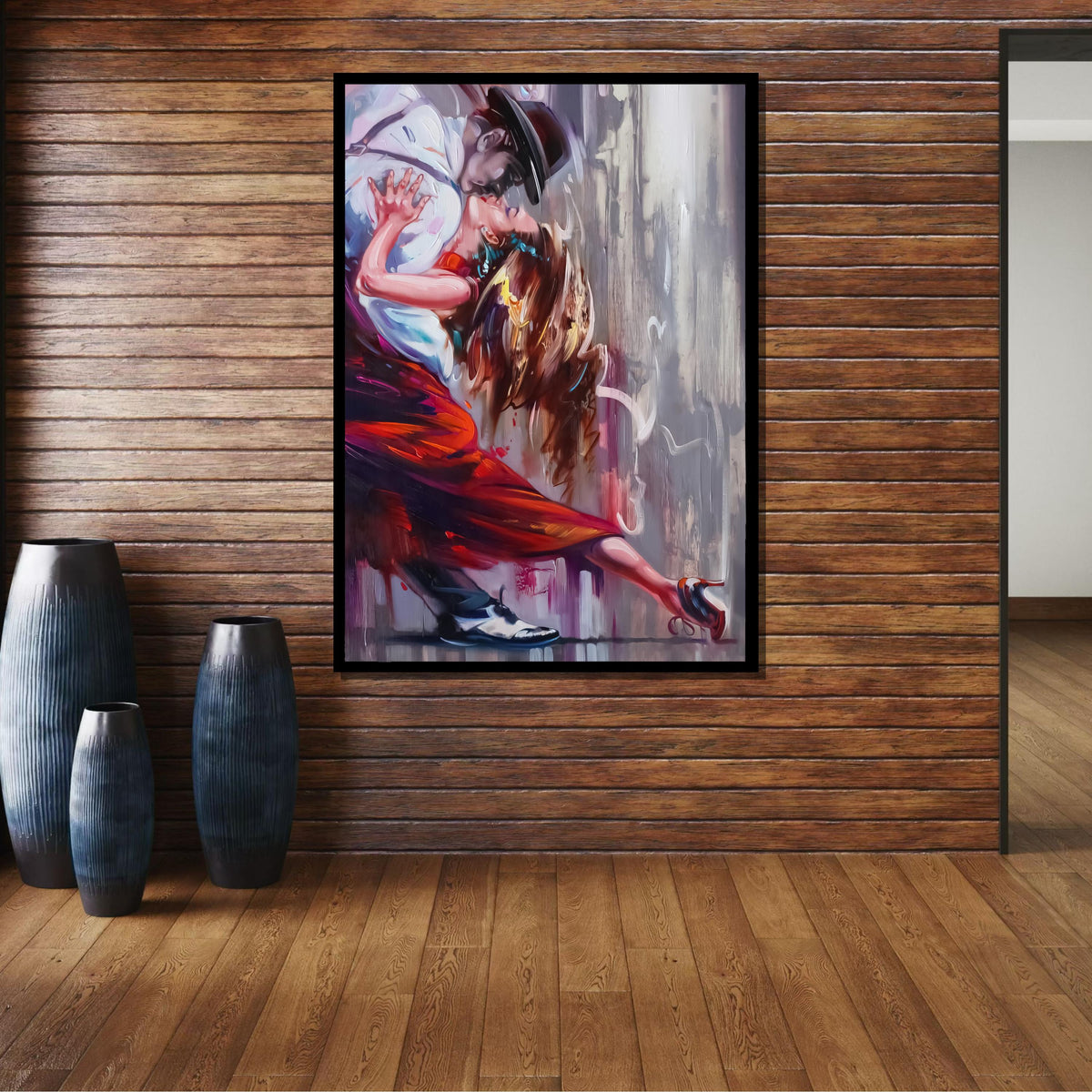Passionate Tango Dance Canvas, Elegant Couple in Red Dress Wall Art, Romantic Dance Painting, Dancing Art, Sensual Art Print, Ready to Hang