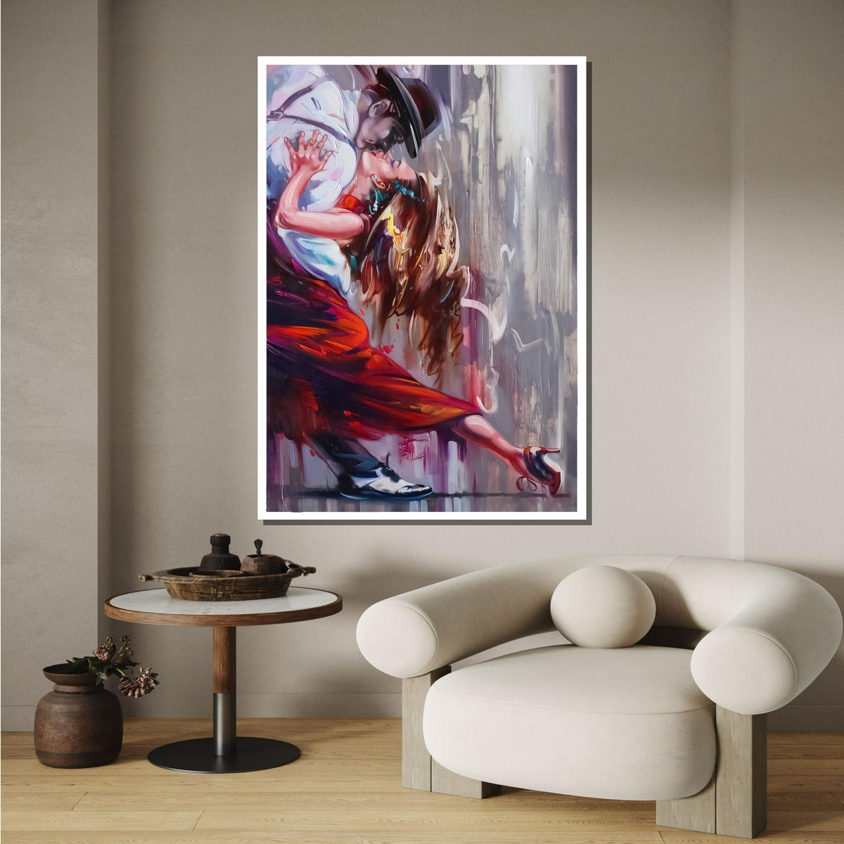 Passionate Tango Dance Canvas, Elegant Couple in Red Dress Wall Art, Romantic Dance Painting, Dancing Art, Sensual Art Print, Ready to Hang