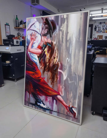 Passionate Tango Dance Canvas, Elegant Couple in Red Dress Wall Art, Romantic Dance Painting, Dancing Art, Sensual Art Print, Ready to Hang