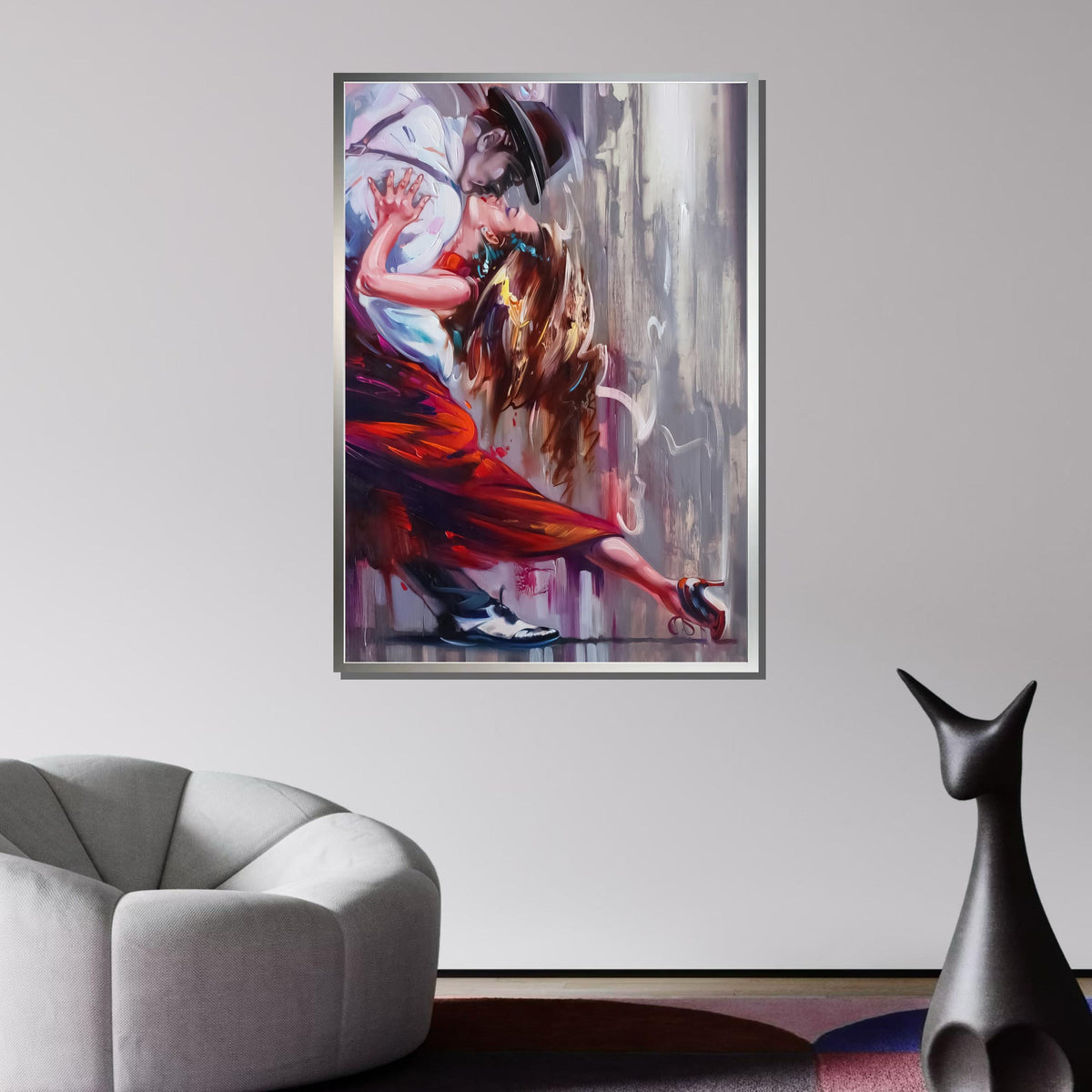 Passionate Tango Dance Canvas, Elegant Couple in Red Dress Wall Art, Romantic Dance Painting, Dancing Art, Sensual Art Print, Ready to Hang