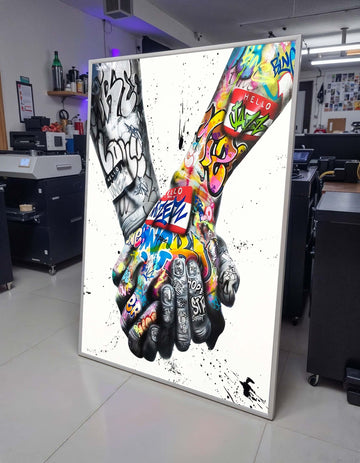Graffiti Hands Wall Art, Urban Street Art Canvas, Colorful Handshake Graffiti Print, Modern Pop Art Decor, Ready to Hang, Bedroom Wall Decor