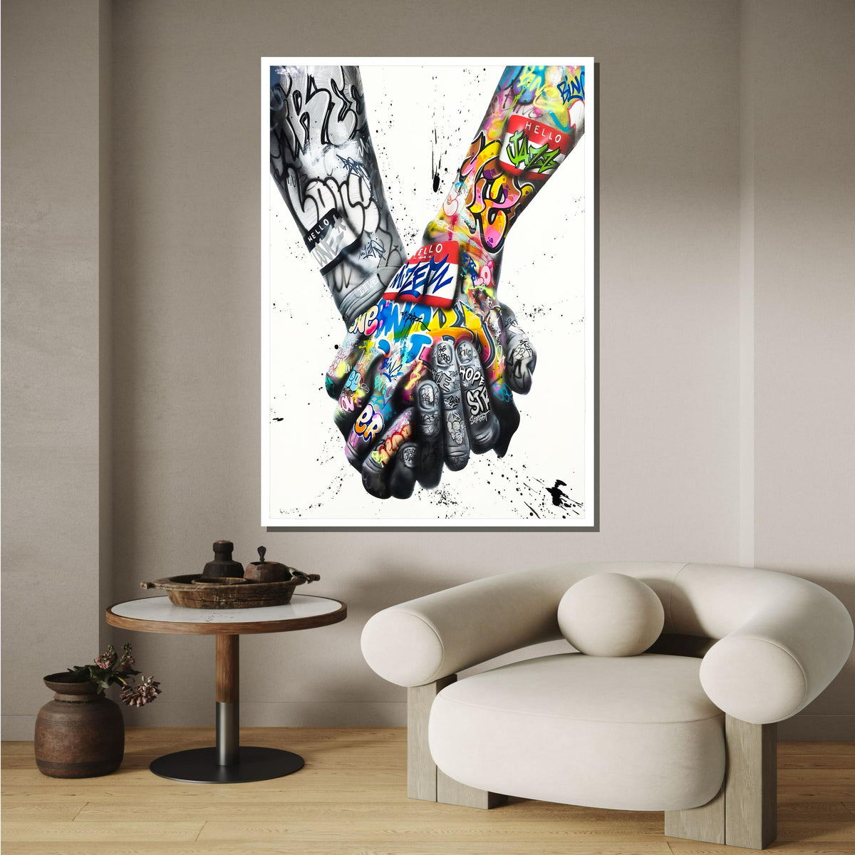 Graffiti Hands Wall Art, Urban Street Art Canvas, Colorful Handshake Graffiti Print, Modern Pop Art Decor, Ready to Hang, Bedroom Wall Decor