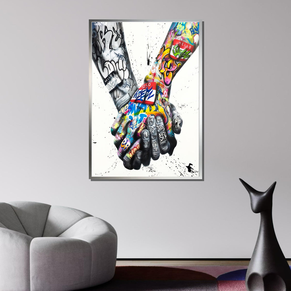 Graffiti Hands Wall Art, Urban Street Art Canvas, Colorful Handshake Graffiti Print, Modern Pop Art Decor, Ready to Hang, Bedroom Wall Decor