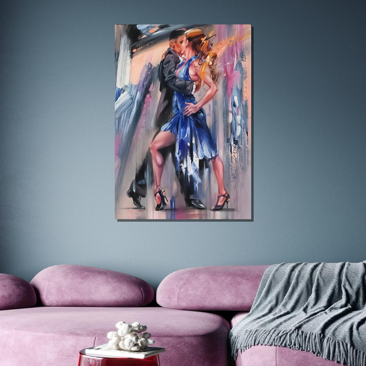Passionate Tango Dance Canvas, Elegant Couple in Red Dress Wall Art, Romantic Dance Painting, Dancing Art, Sensual Art Print, Ready to Hang