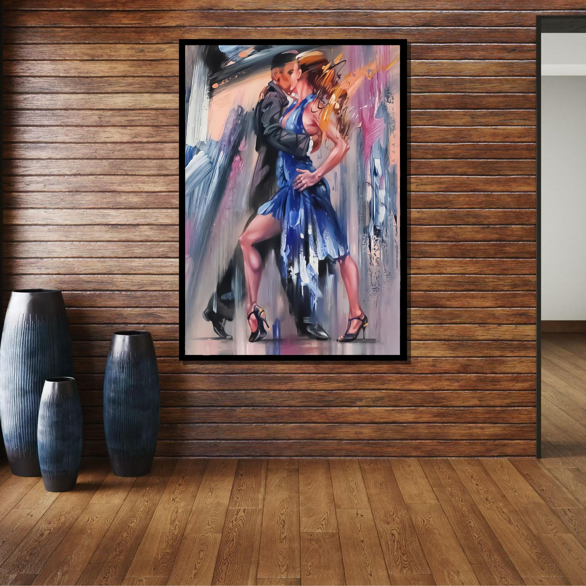 Passionate Tango Dance Canvas, Elegant Couple in Red Dress Wall Art, Romantic Dance Painting, Dancing Art, Sensual Art Print, Ready to Hang