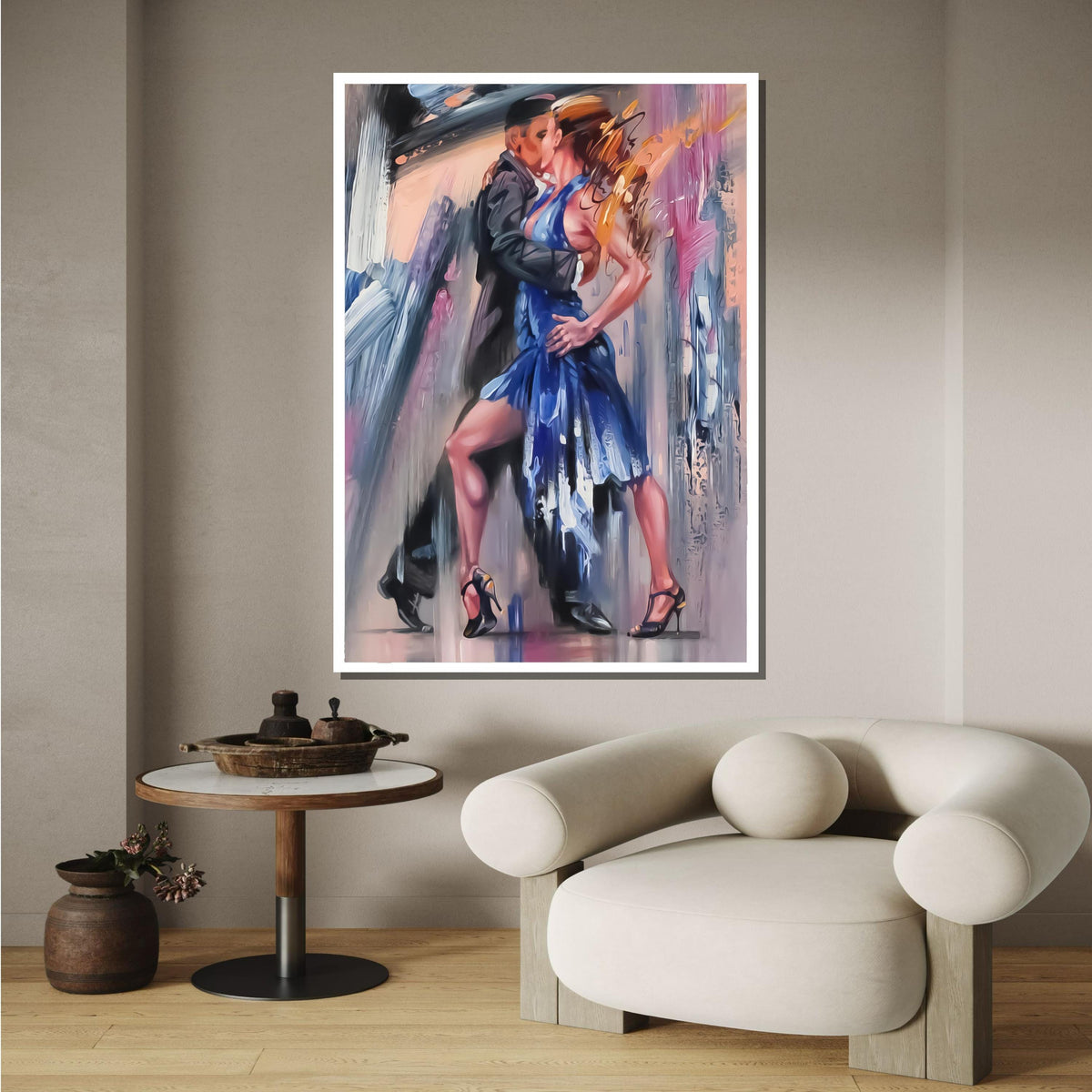 Passionate Tango Dance Canvas, Elegant Couple in Red Dress Wall Art, Romantic Dance Painting, Dancing Art, Sensual Art Print, Ready to Hang