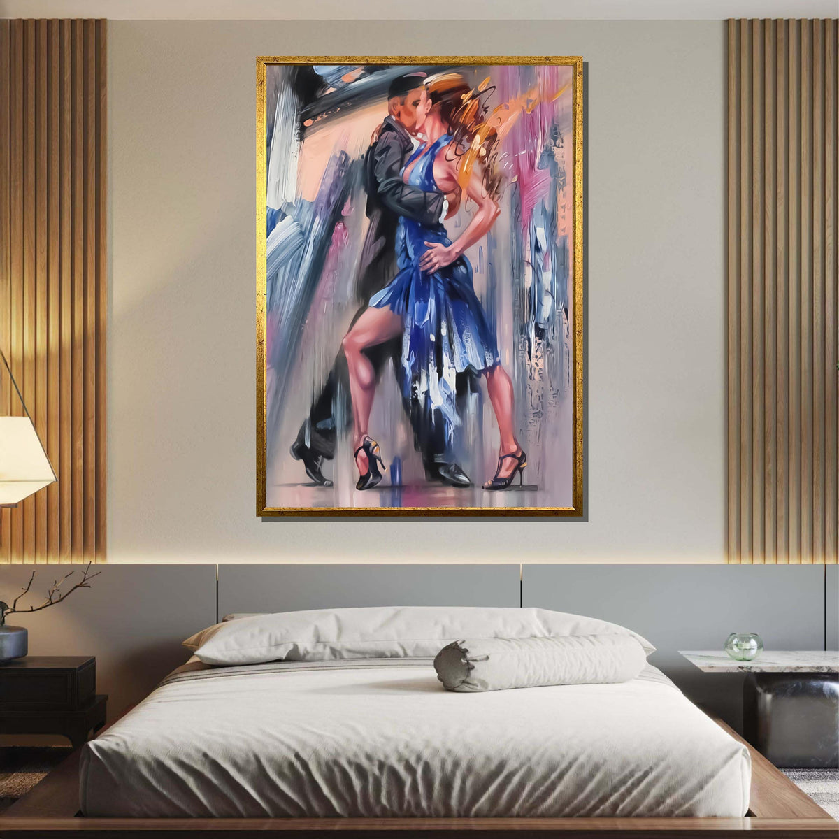 Passionate Tango Dance Canvas, Elegant Couple in Red Dress Wall Art, Romantic Dance Painting, Dancing Art, Sensual Art Print, Ready to Hang
