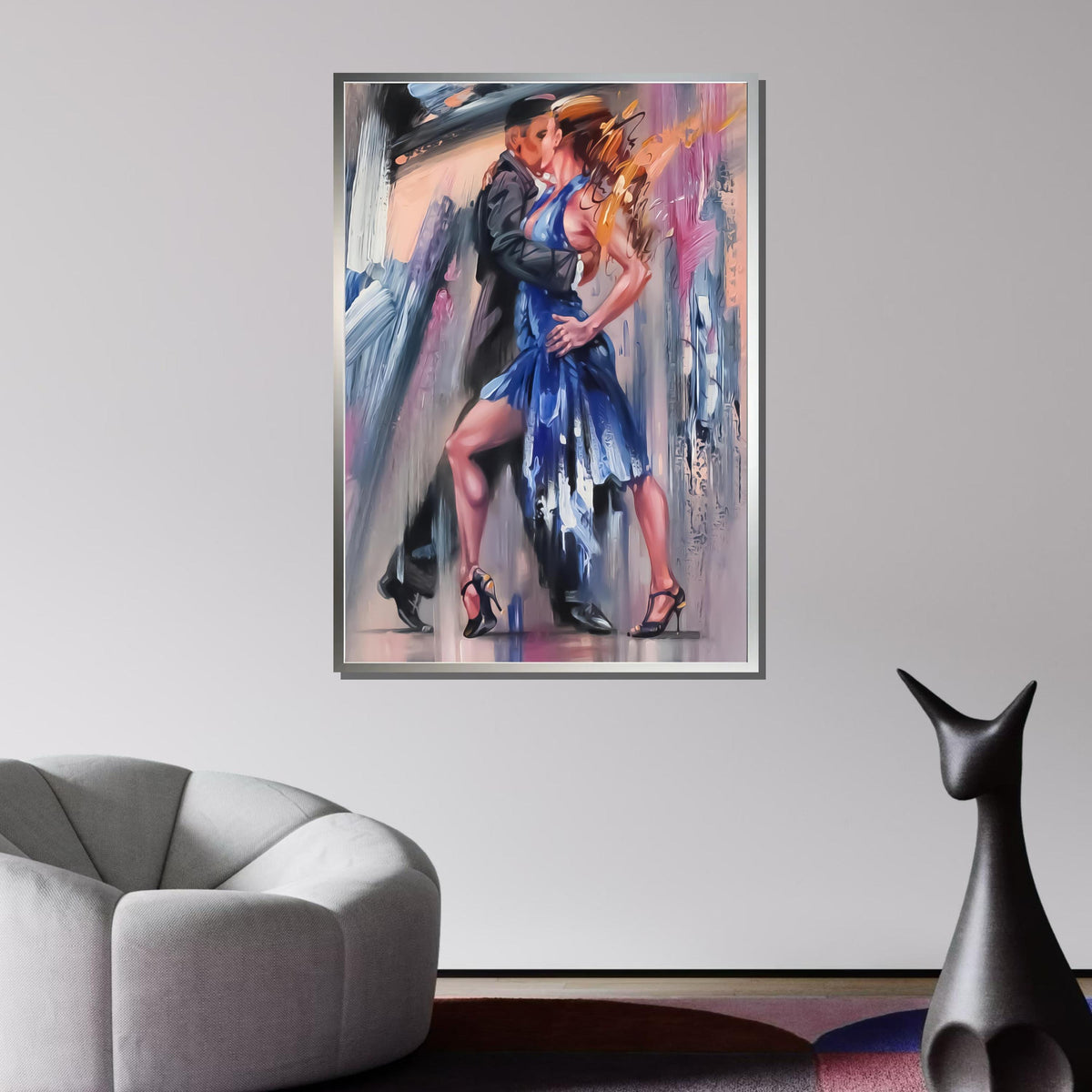 Passionate Tango Dance Canvas, Elegant Couple in Red Dress Wall Art, Romantic Dance Painting, Dancing Art, Sensual Art Print, Ready to Hang
