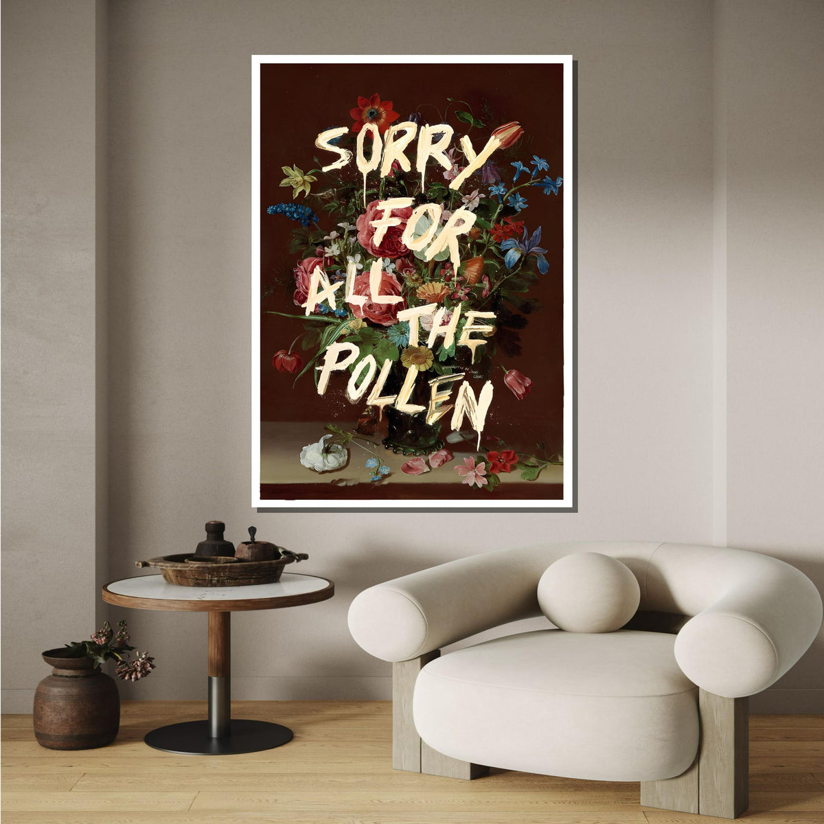 Sorry for All the Pollen Floral Art Print, Humorous Flower Artwork, Funny Allergy Wall Art, Whimsical Botanical Poster, Ready to Hang