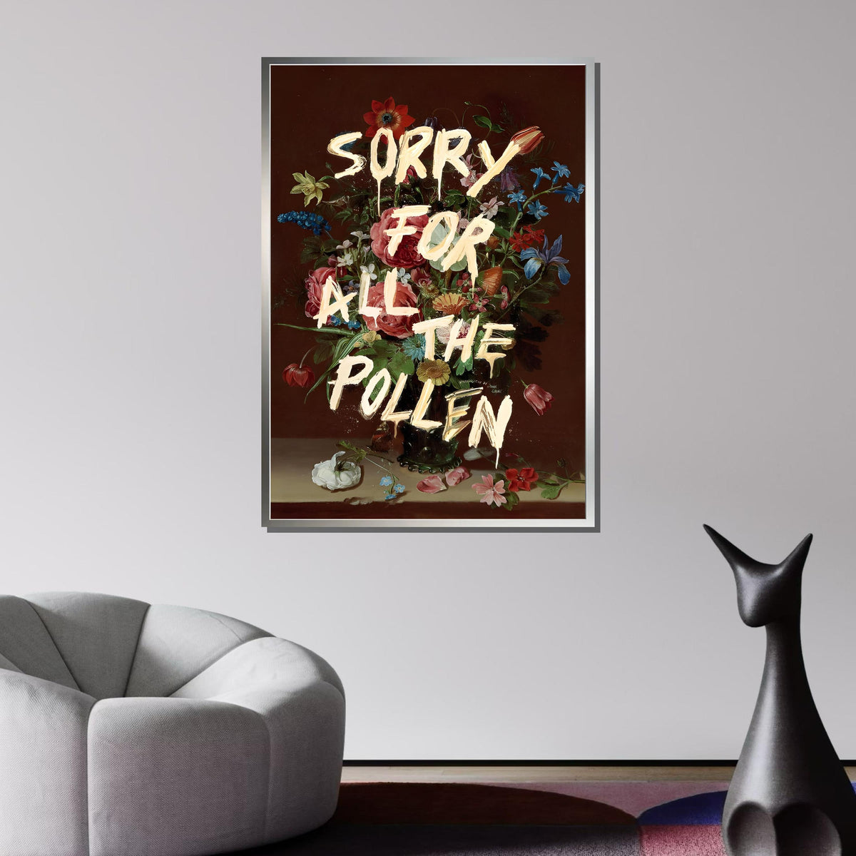 Sorry for All the Pollen Floral Art Print, Humorous Flower Artwork, Funny Allergy Wall Art, Whimsical Botanical Poster, Ready to Hang