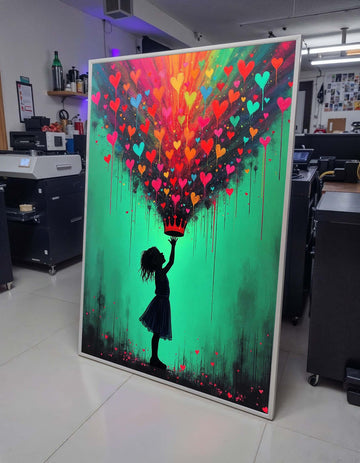 Heart Crown Girl Art Print, Whimsical Street Art Decor, Colorful Heart Painting,Urban Contemporary Canvas,Heart Wall Art Ready to Hang Decor