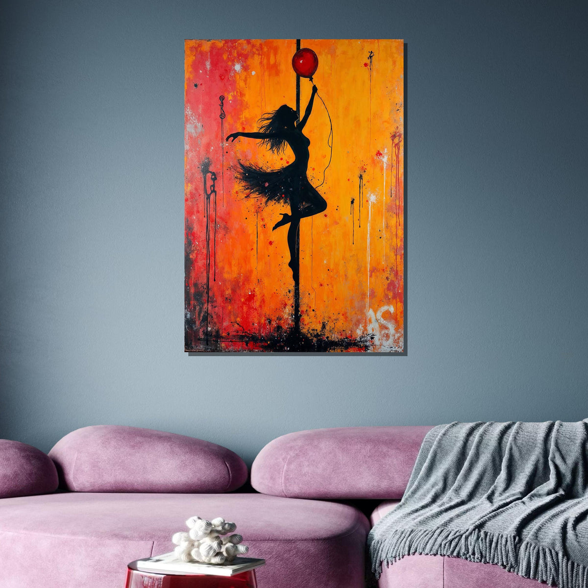 Dancing Silhouette, Vibrant Orange Wall Art, Female Silhouette Canvas, Abstract Graffiti Artwork, Dance Art Print,Framed Ready to Hang