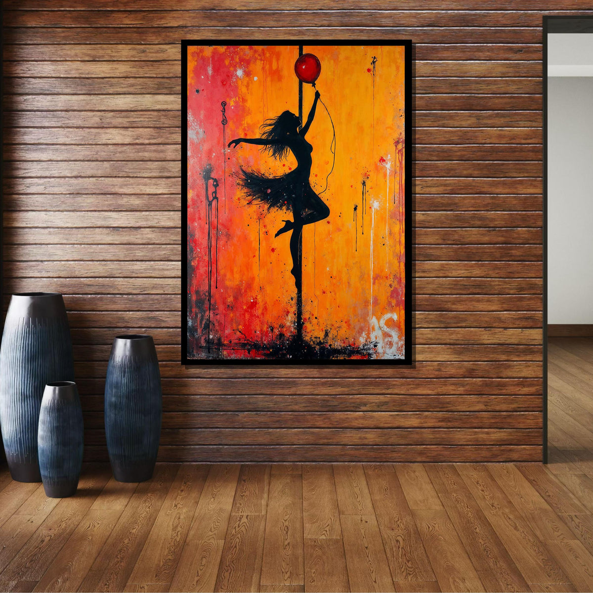 Dancing Silhouette, Vibrant Orange Wall Art, Female Silhouette Canvas, Abstract Graffiti Artwork, Dance Art Print,Framed Ready to Hang