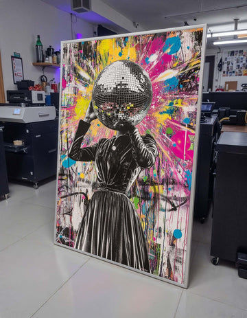 Woman Canvas, Disco Head Street Art, Graffiti Woman Print, Colorful Urban Wall Art, Bold Disco Ball Canvas, Unique Party Art,Ready to Hang