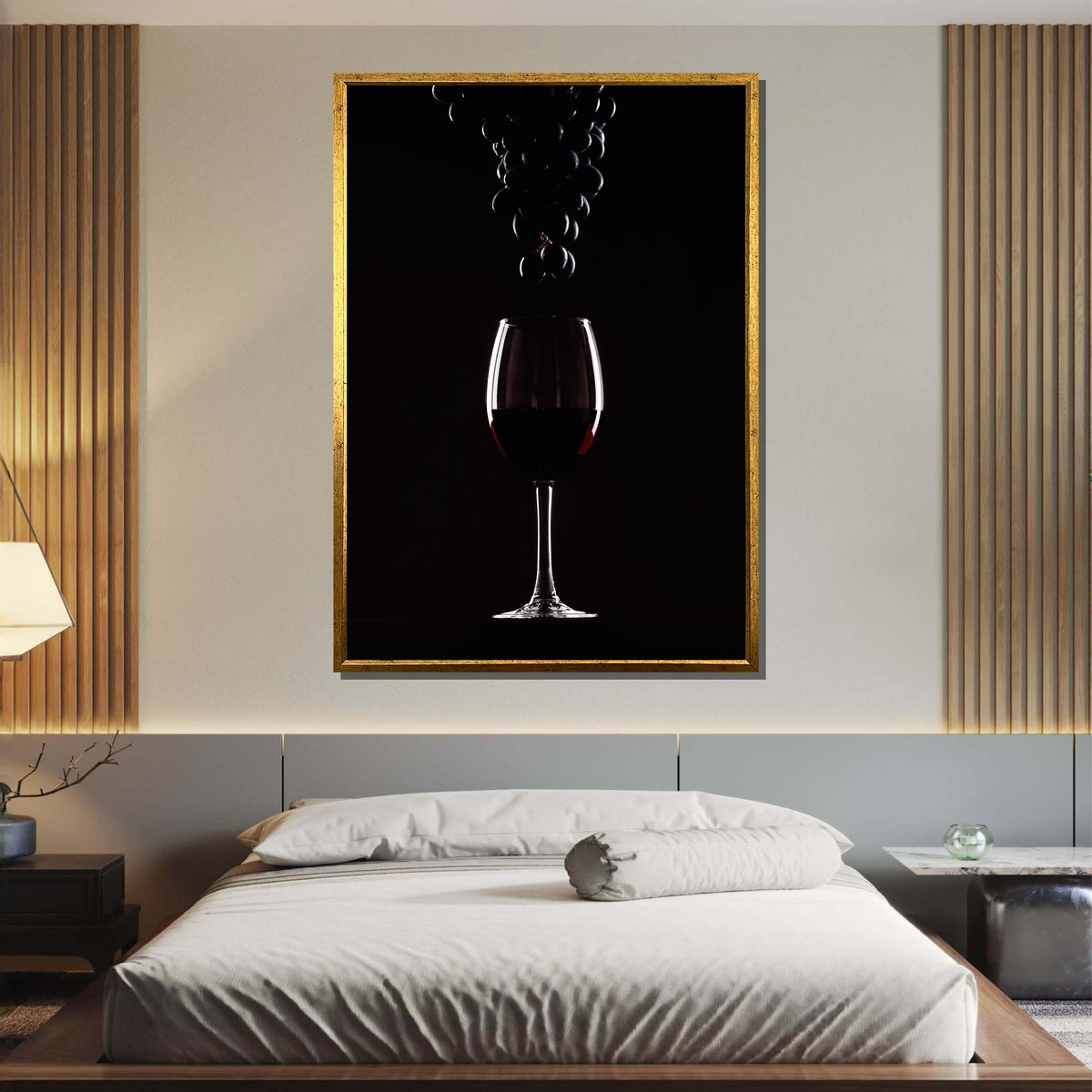 Elegant Wine Glass with Grapes Wall Art - Minimalist Wine Decor for Kitchen, Bar, or Dining Room, Perfect Gift for Wine Lovers,Ready to Hang