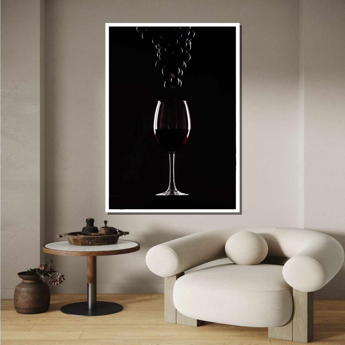 Elegant Wine Glass with Grapes Wall Art - Minimalist Wine Decor for Kitchen, Bar, or Dining Room, Perfect Gift for Wine Lovers,Ready to Hang