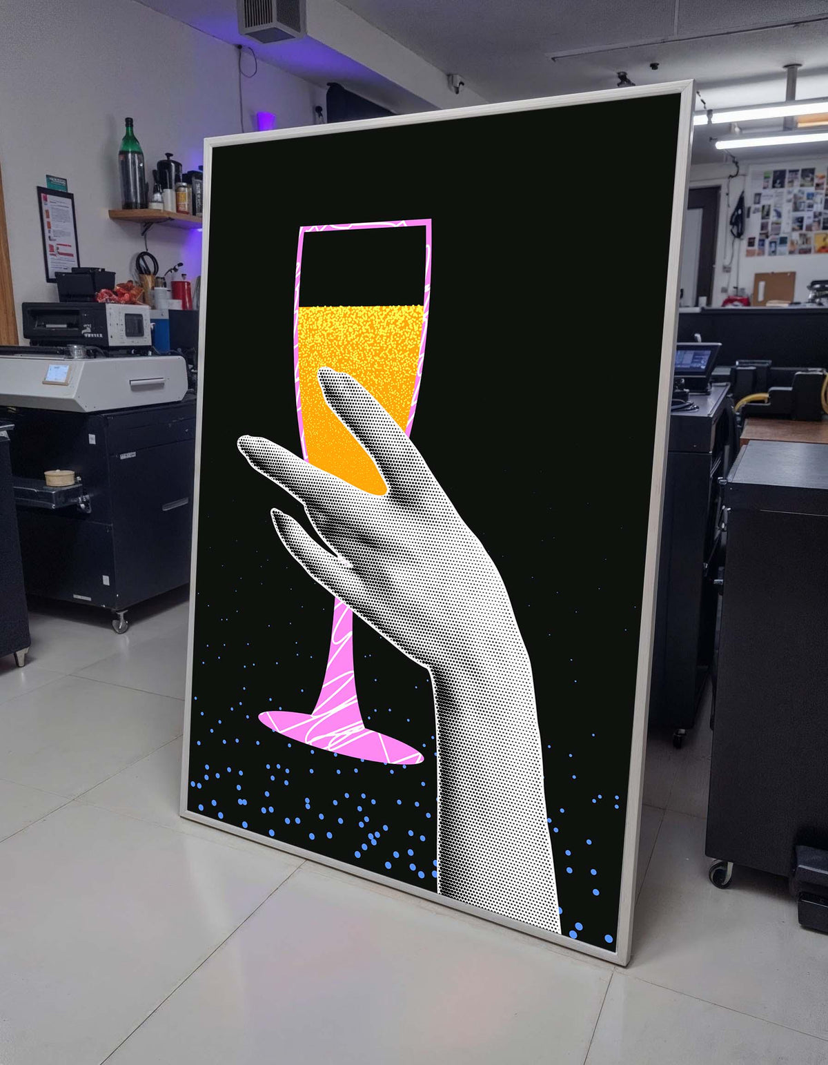 Pop Art Champagne Glass Print -Vibrant Celebration Wall Art, Modern Drink Decor, Retro Style Art, Perfect Gift for Wine Lovers,Ready to Hang
